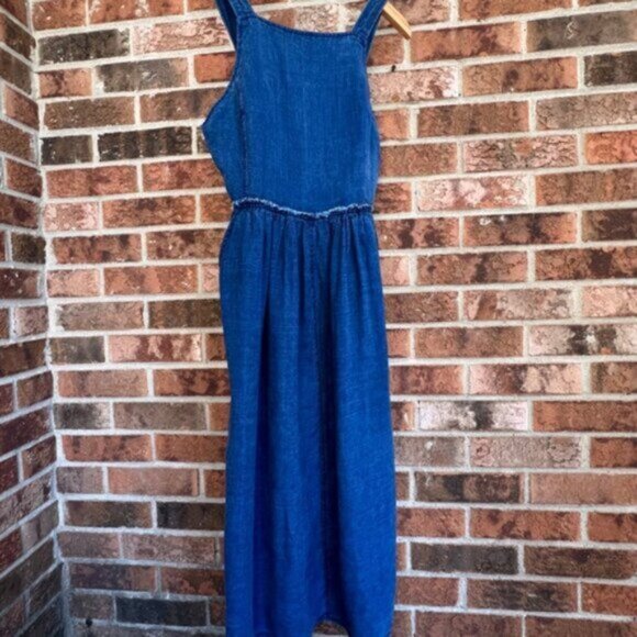 Aritzia  * Wilfred Midi  Pinafore Linen Dress   Blue Moroccan EUC - Picture 3 of 14